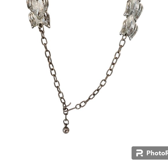 Silver Choker Necklace Signed ART Arthur Pepper Articulated Leaf Motif Vtg 50s - Picture 3 of 6